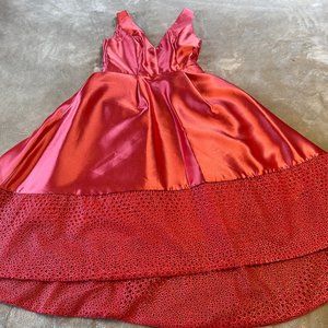 Monique Lhuillier coral tea length high low dress